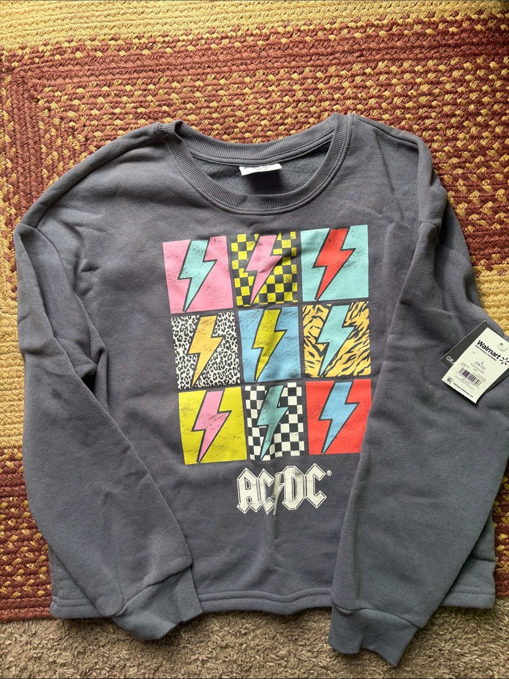AC/DC Kids' Charcoal Graphic Sweatshirt with Multicolor Lightning Squares